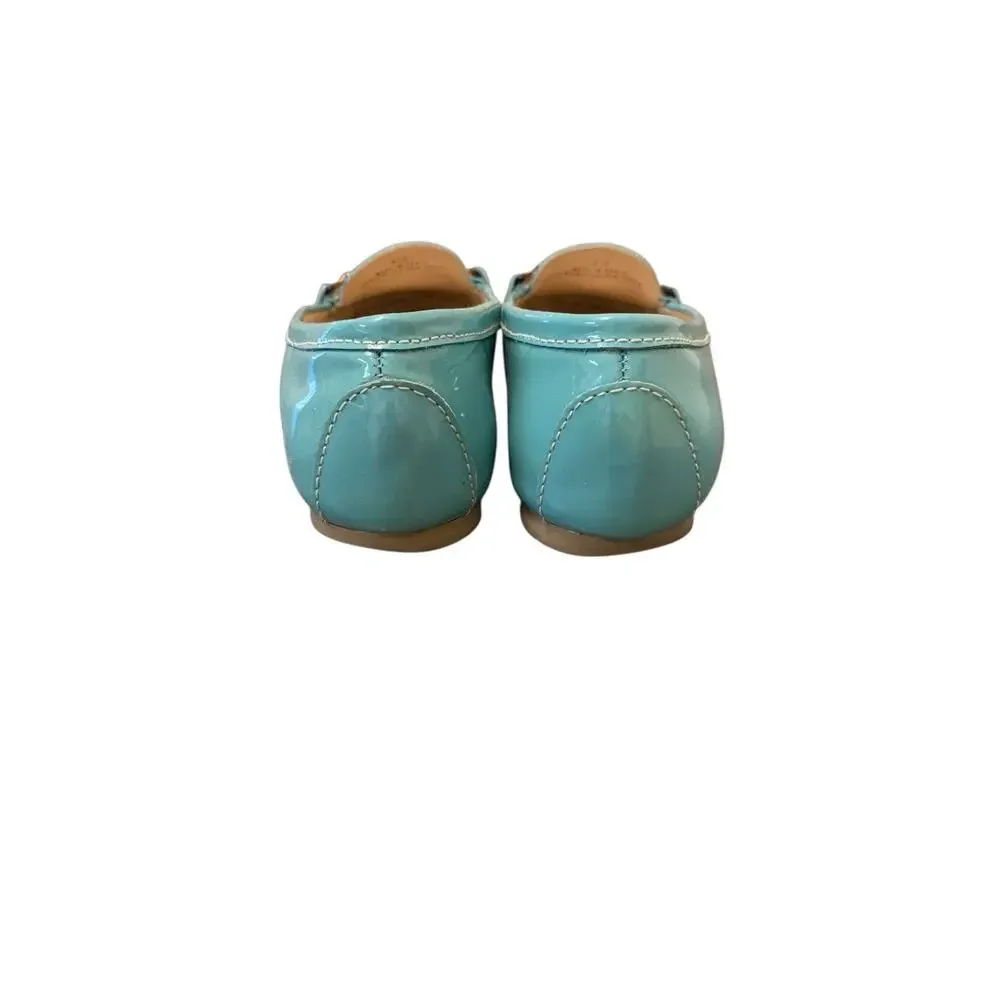 Talbots Teal Patent Leather Loafers Womens 6.5 B Chain Link Flats Brazil